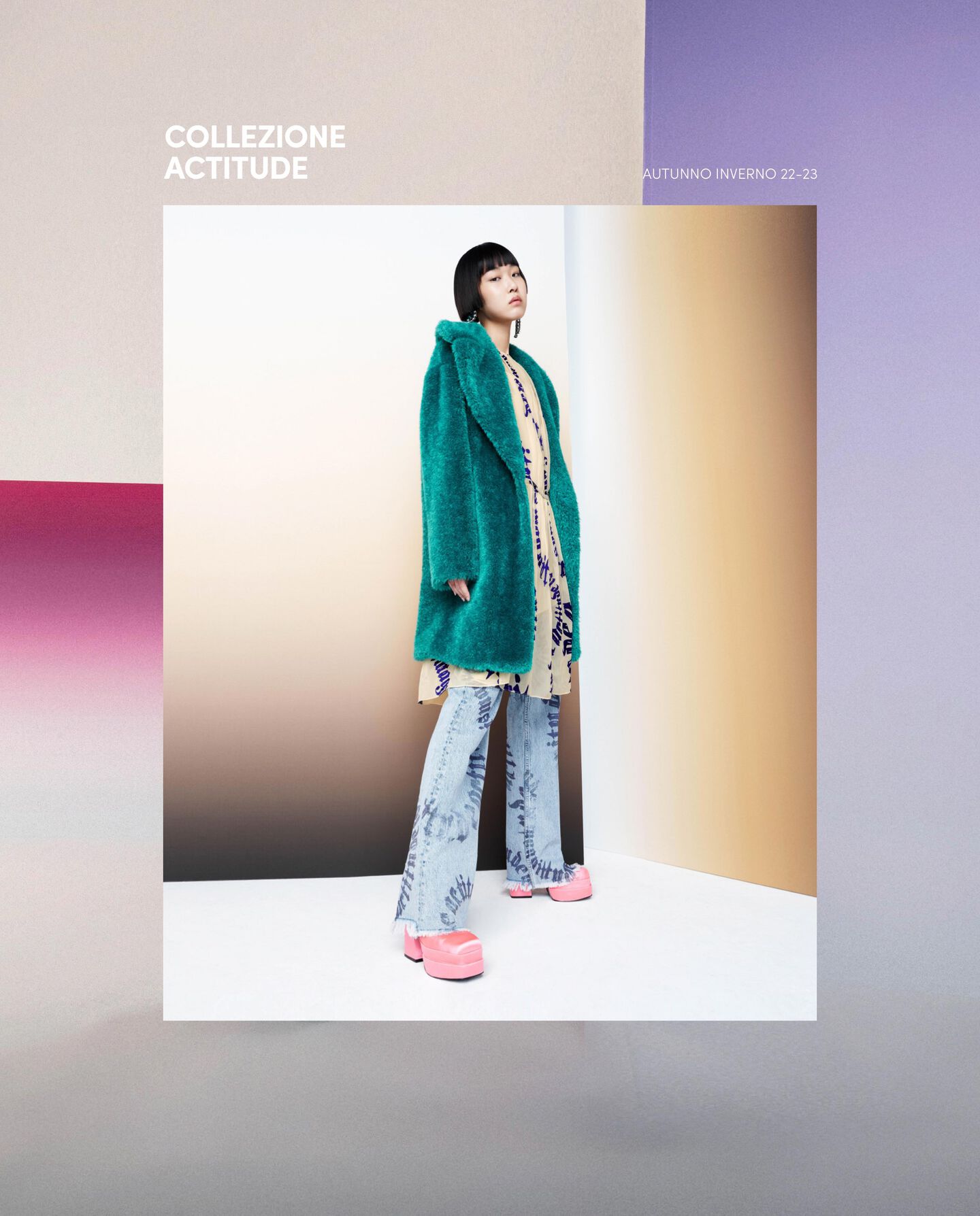 campagna actitude twinset giacca cappotto verde jeans stampati donna autunno inverno 2022