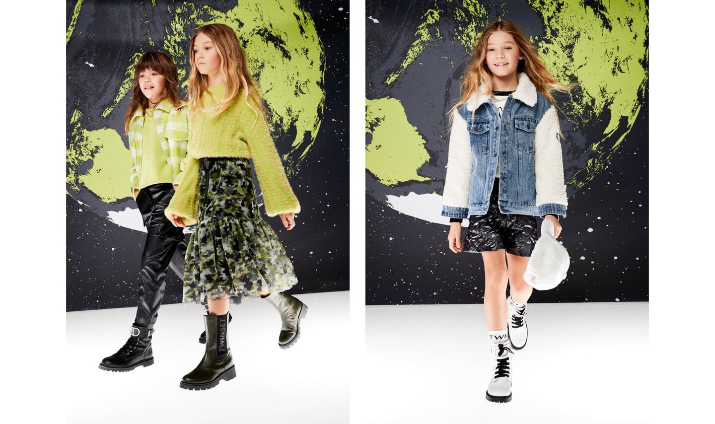 campagna twinset milano maglie verdi gonna tulle giacca jeans bambina autunno inverno 2022