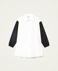 Maxi camicia in popeline bicolore Bicolor Off White / Nero Bambina 222GJ205A-0S