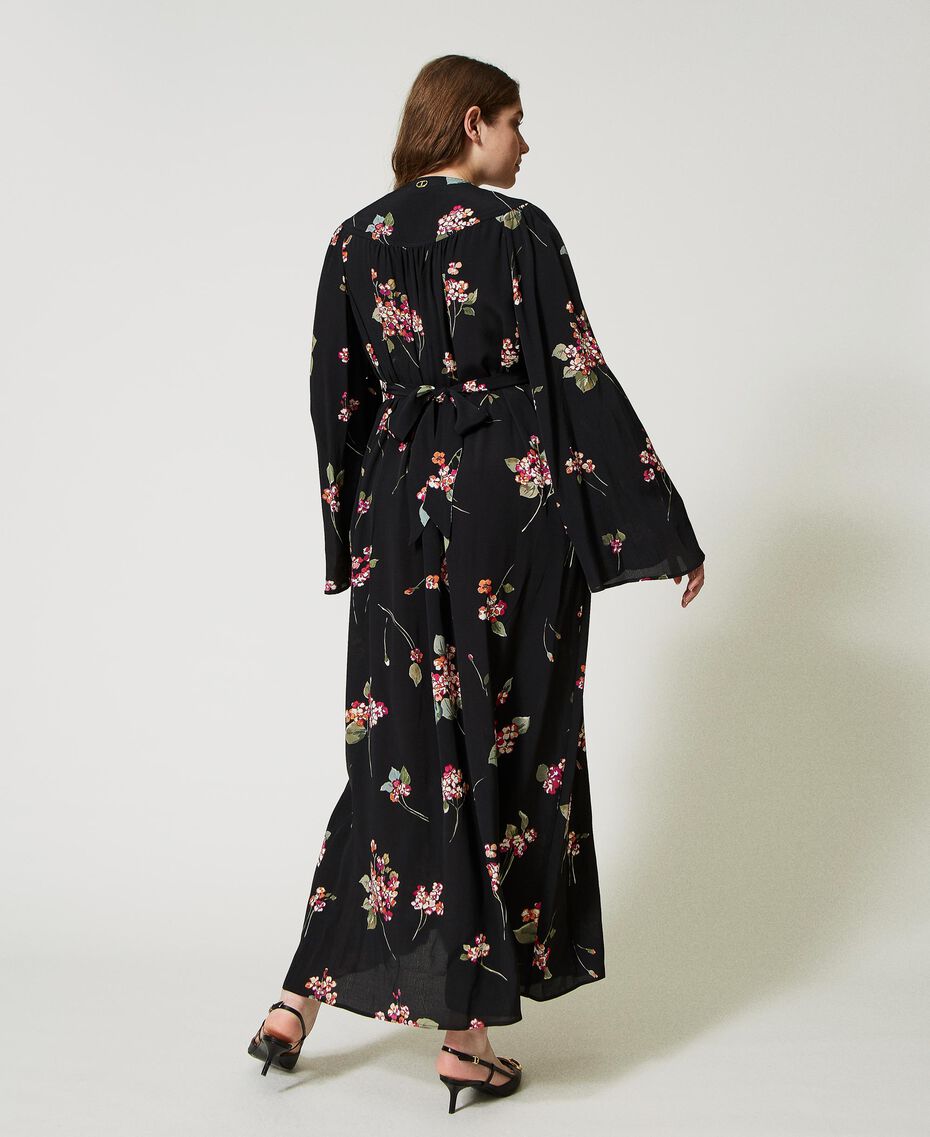 Vestido largo de crepé de flores Mujer, Negro | TWINSET Milano