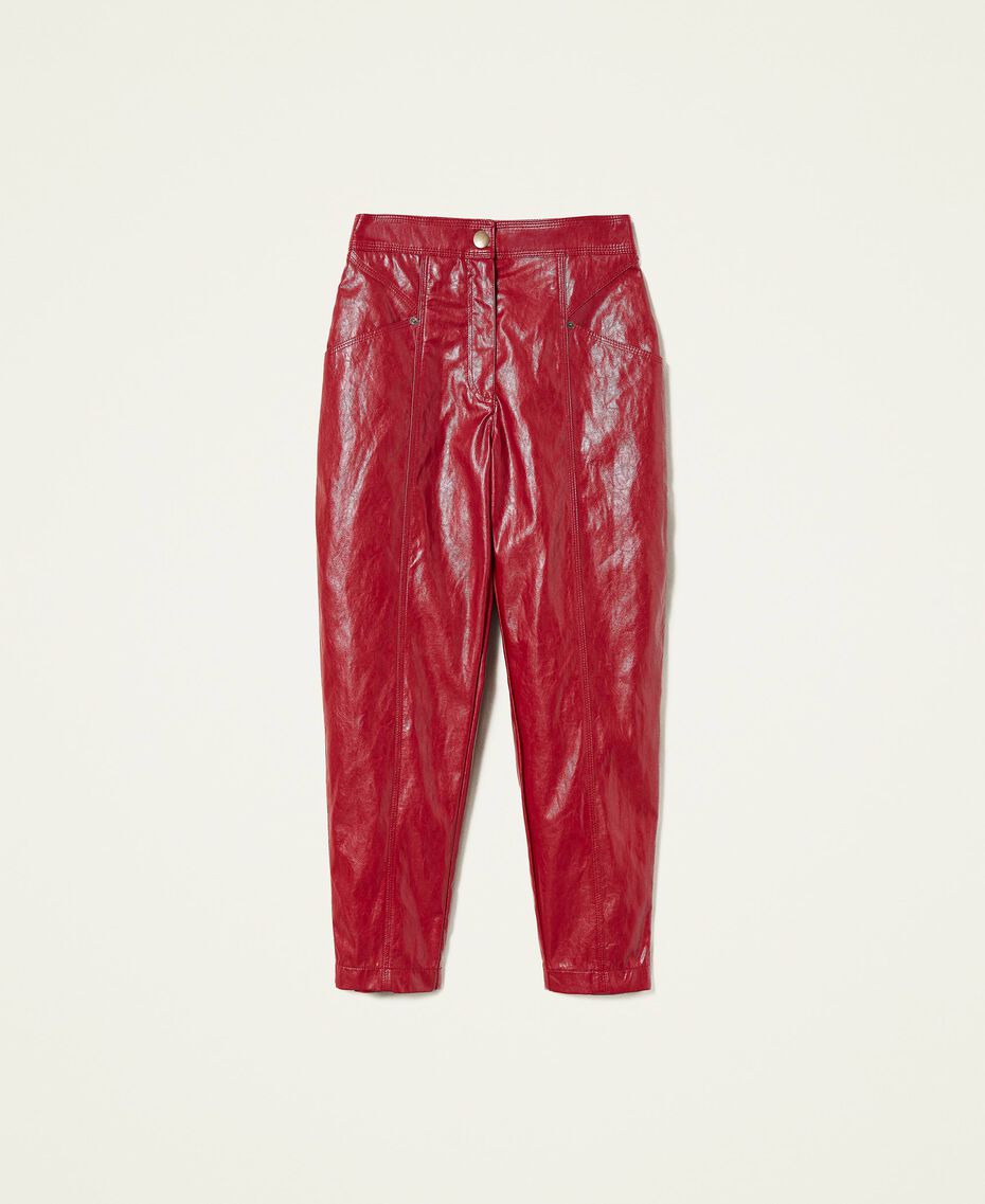 Pantalon cropped en tissu enduit Framboise Foncé Femme 212TT2051-0S