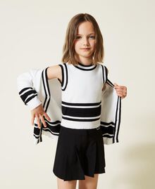 Cardigan and top with stripes Bicolour Off White / Black Child 222GJ307A-01