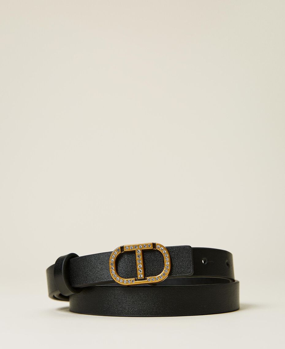 Leather belt with logo and rhinestones Black Woman 221TA4015-03