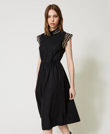 Long poplin shirt dress with two-tone lace Beige / Black Embroidery Woman 231TT2120-02