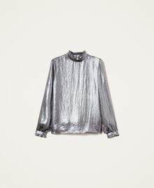 Laminated chiffon blouse with ruffles "Foil" Silver Woman 222TT2276-0S