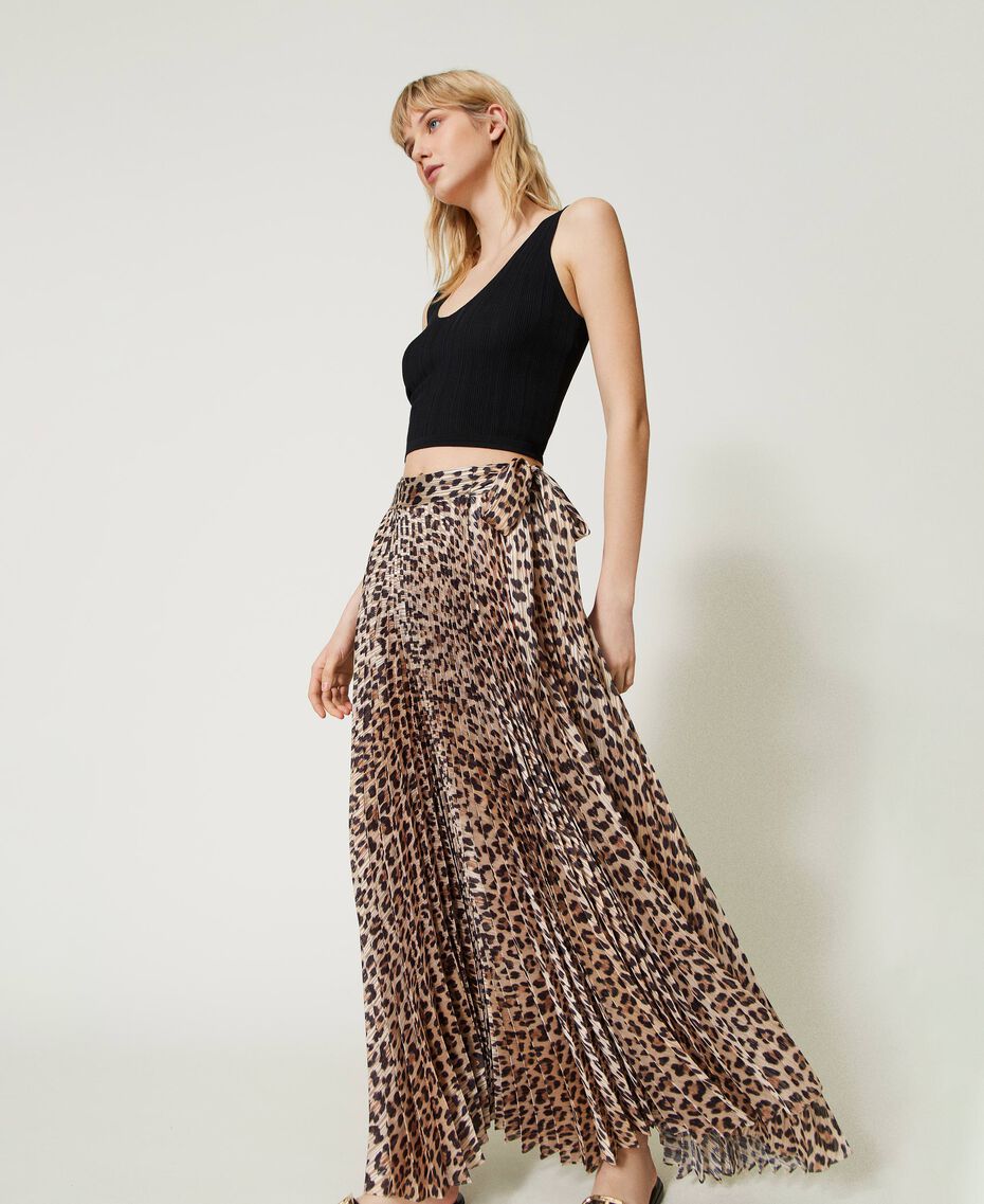 Long georgette skirt with lurex Natural Leopard Print Woman 231LB2DTT-01