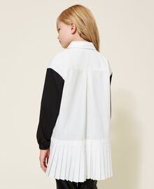 Maxi camicia in popeline bicolore Bicolor Off White / Nero Bambina 222GJ205A-03