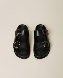 Sandales en cuir avec double boucle Noir Femme 221TCT014-05