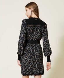 Short knit dress with logo print Flower / Black Oval T Design Woman 222TT3513-03