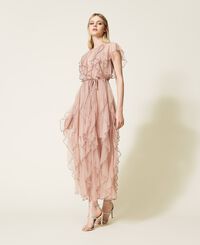 Full-length tulle gown with ruffle