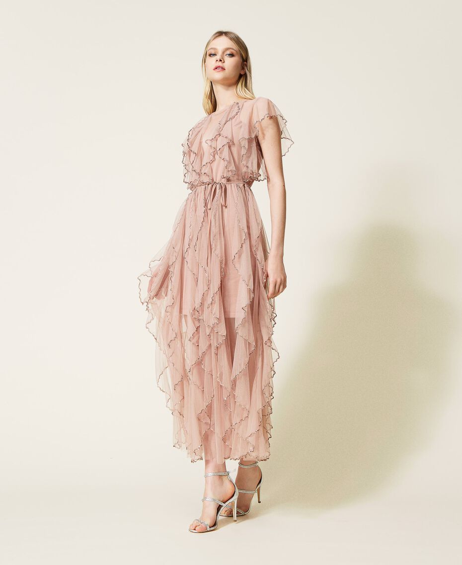 Full-length tulle gown with ruffle Suntan Pink Woman 222TT2020-01