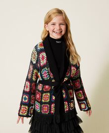 Multicoloured crochet-like cardigan Multicolour Black Child 222GJ309A-01