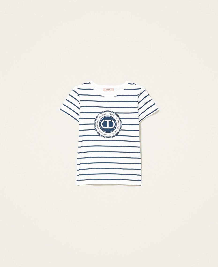 T-shirt rayé avec logo Blanc « Neige »/Rayure Grape Femme 222TP213A-0S