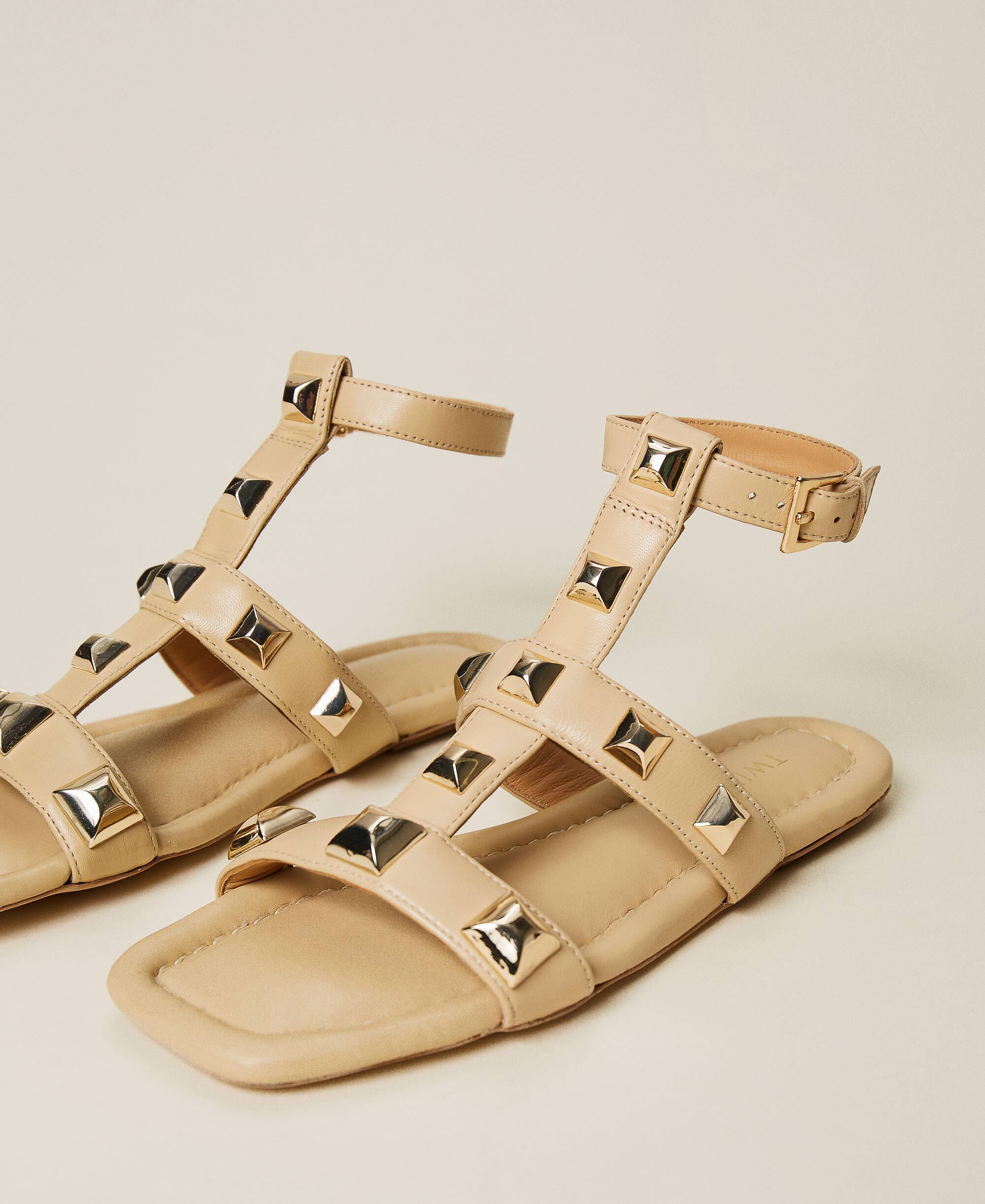 Nappa Sandals With Studs Woman Beige Twinset Milano