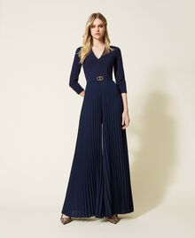 Long jumpsuit with pleats and logo Midnight Blue Woman 222TP2410-01
