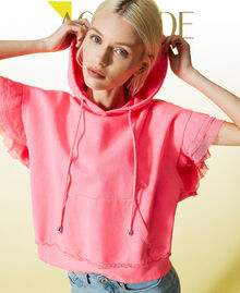 Sweat-shirt boxy avec volants en tulle Rose Fluo Femme 221AT2640-01