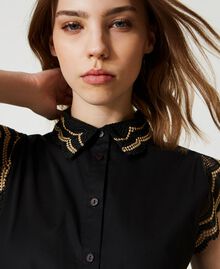 Long poplin shirt dress with two-tone lace Beige / Black Embroidery Woman 231TT2120-04
