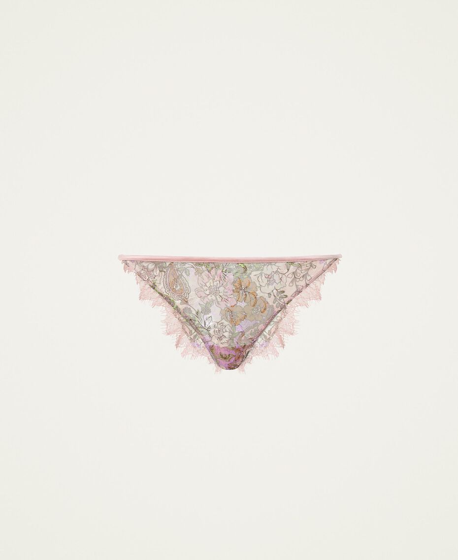 Culotte brésilienne en tulle brodé Imprimé Paisley Rose « Silver Pink » Femme 221LL6E77-0S