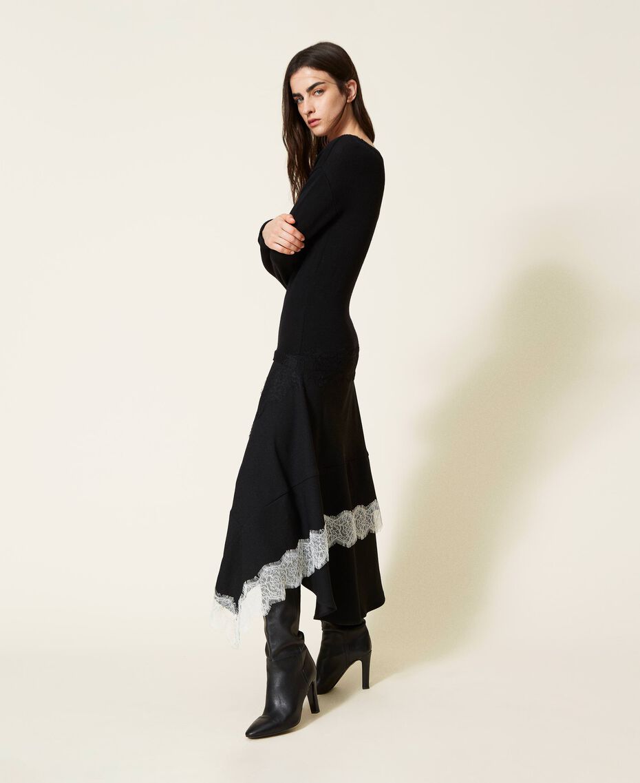 Midi knit dress with inserts Bicolour Black / "Snow" White Woman 222TT3283-01