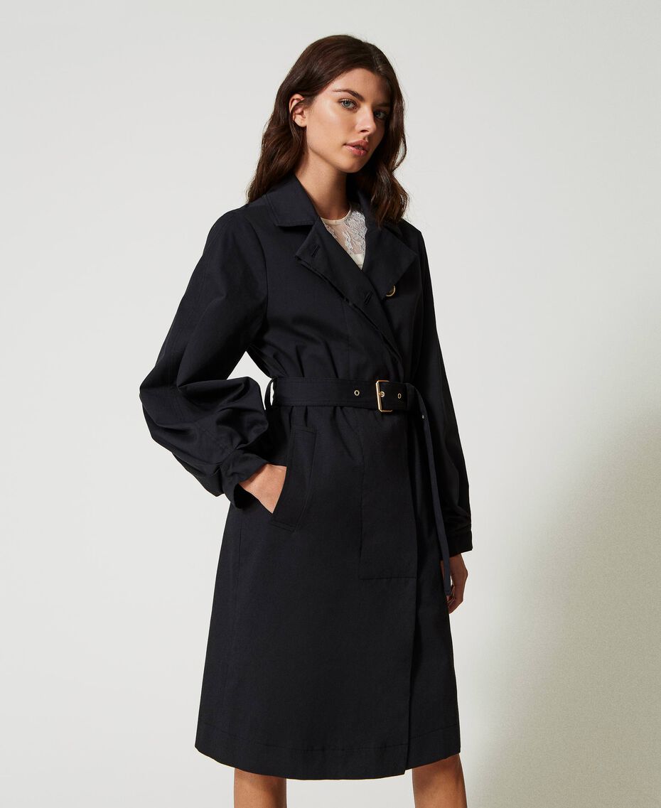 Recycled cotton double-breasted trench coat Black Woman 231AP2090-03
