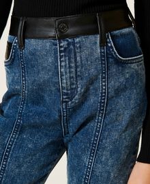 Jeans with leather-like finishes Two-tone Blue Denim / Black Child 222GJ2420-05