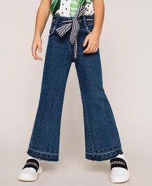 Jeans wide leg con cintura Bicolor Denim Medio / Vichy Bambina 201GJ2011-01