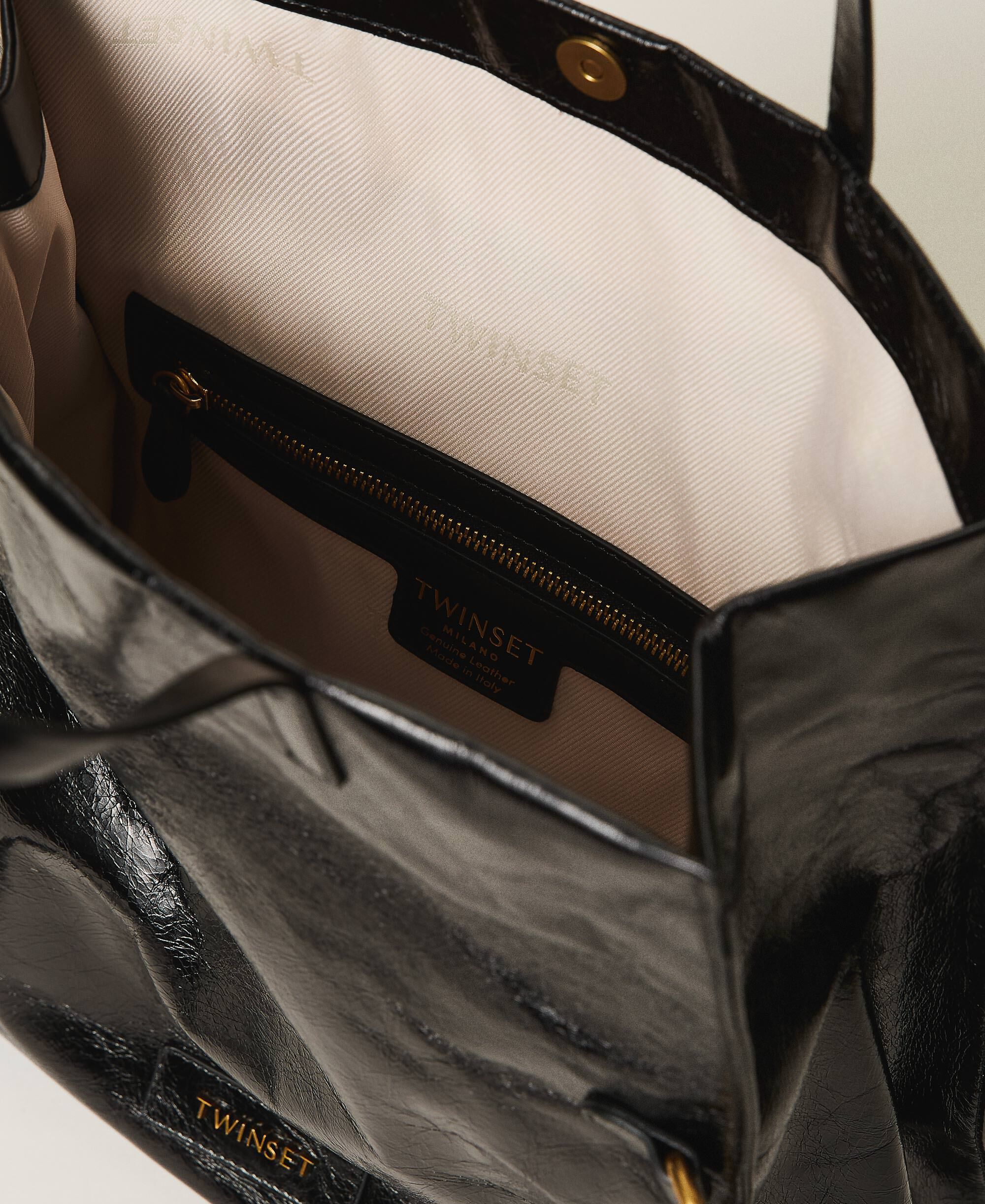 Foldable Twinset Bag leather shopper Woman, Black | TWINSET Milano