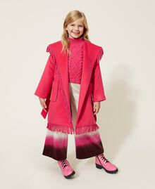 Velour wool cloth coat with fringes Silk Fuchsia Child 222GJ2252-0T