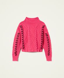 Turtleneck jumper with cable and diamond knit Silk Fuchsia Child 222GJ3067-0S