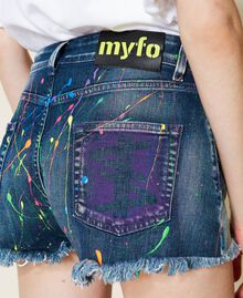 Hand-painted Myfo denim shorts "Mid Denim" Blue Unisex 999AQ2042-04