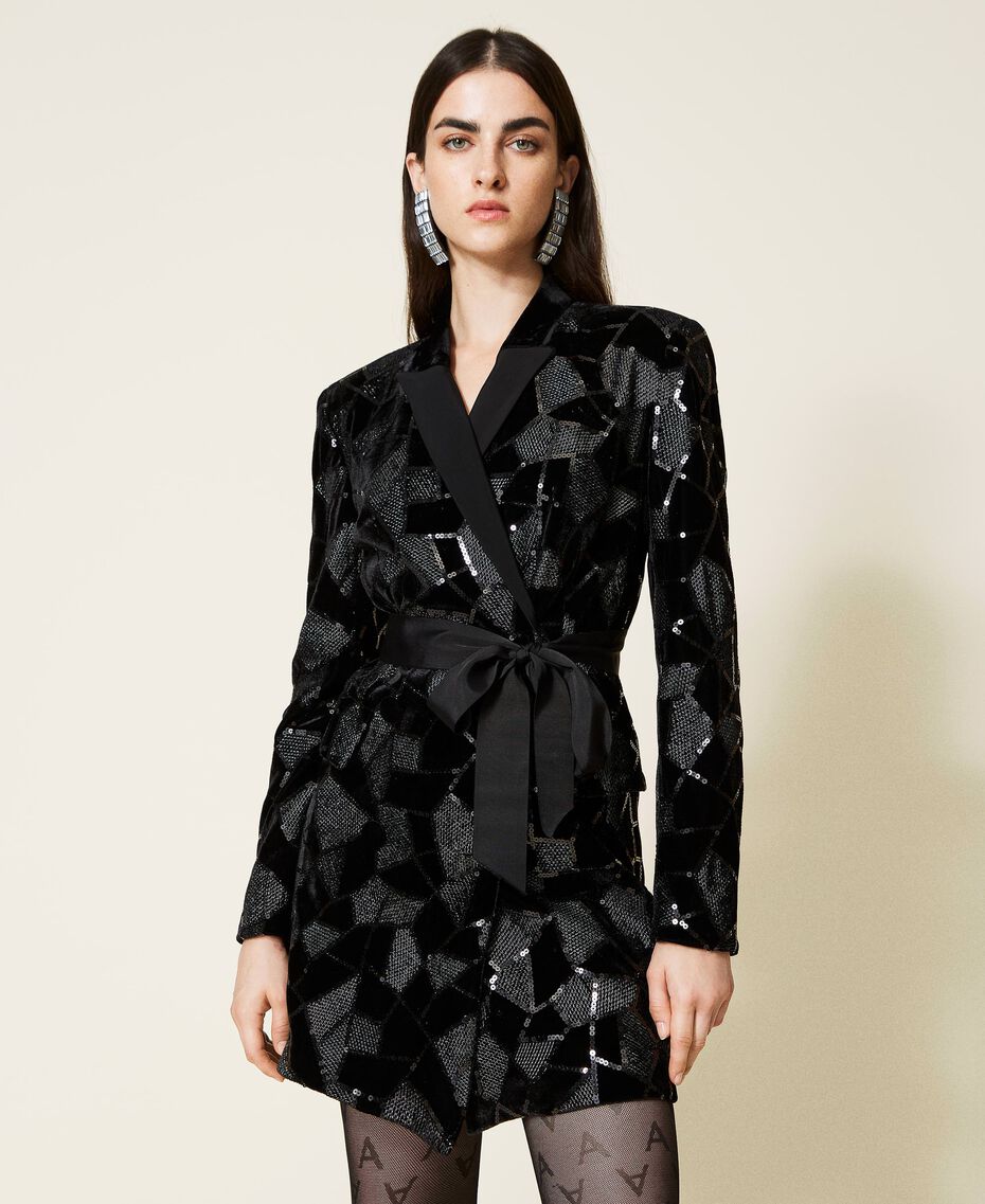 Velvet dress with sequin embroidery Black Woman 222AP2702-02