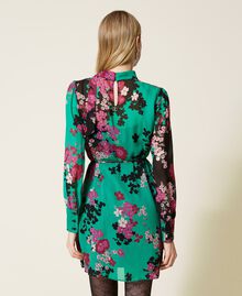 Short creponne floral dress "Peppermint" Green / Black Autumn Flowers Print Woman 222TP2690-05