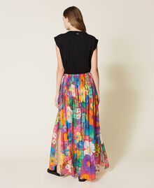 Long floral muslin skirt “Azalea” Pink Mexico Flower Print Woman 221TT2305-04