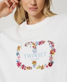 Sweatshirt with floral Oval T logo Antique White Woman 231TP2251-04