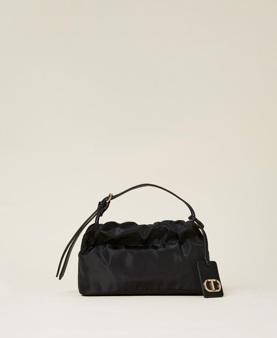 Hobo bag with gathering Black / "Dune" Beige Animal Print Woman 222TB7032-01