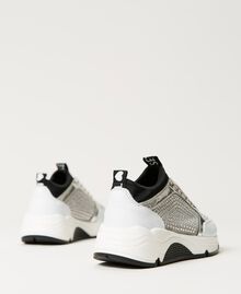 Sneakers de piel con strass Bicolor Blanco «Off White» / Plata Niño 211GCJ020-02