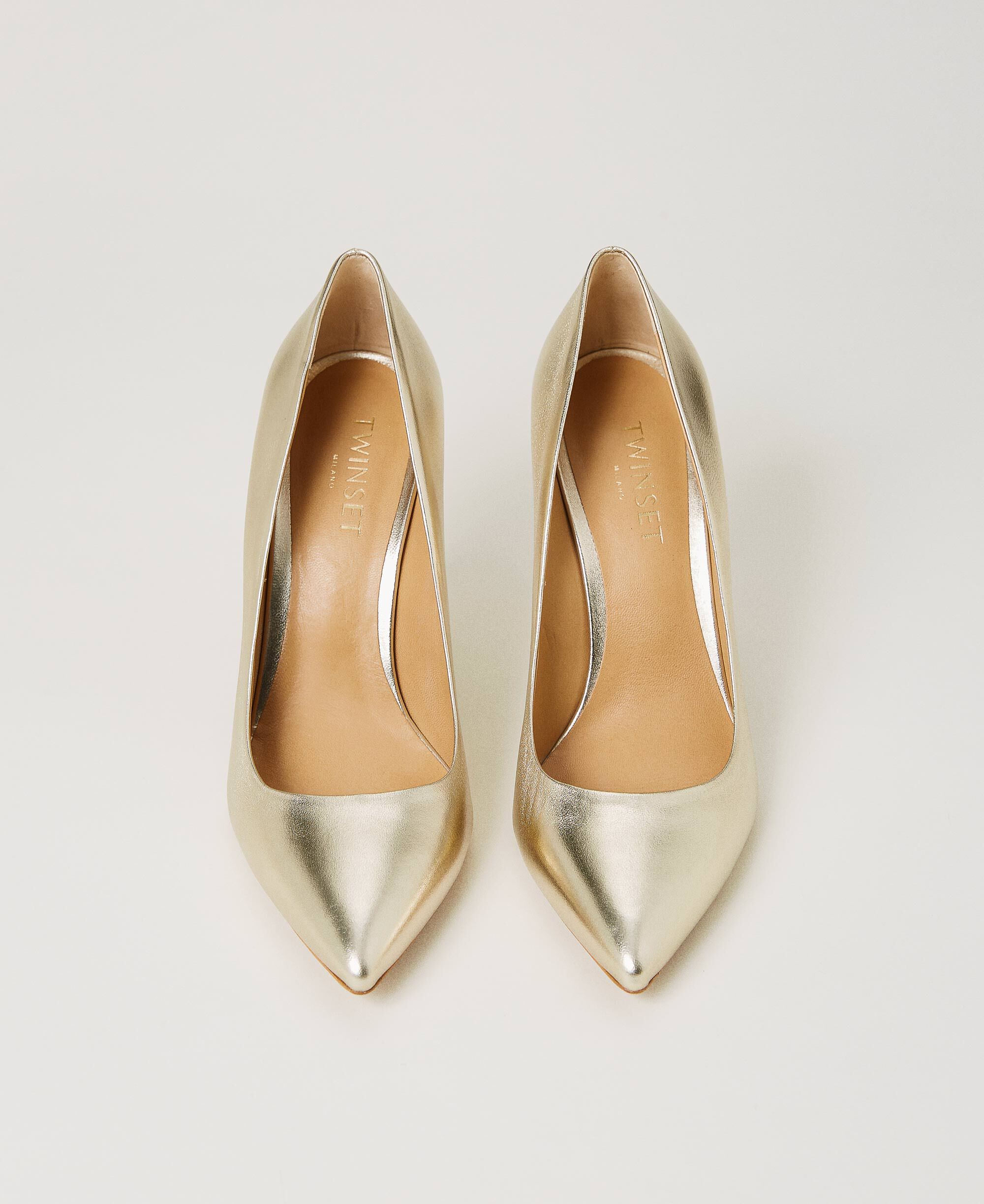 Laminated leather court shoes Woman, Gold | TWINSET Milano