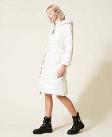 Long nylon puffer jacket with logo "Parchment" Beige Woman 222AP2791-03