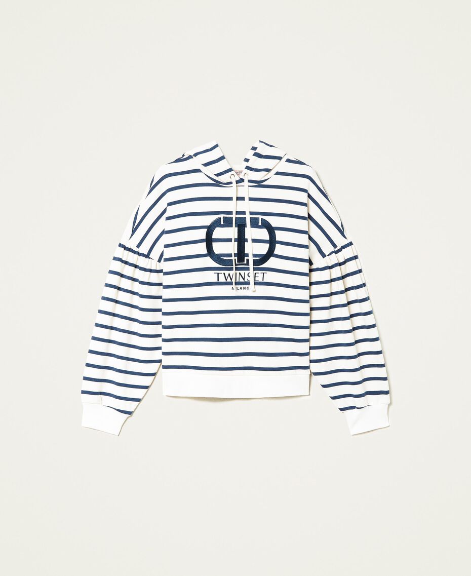 Striped hoodie with logo "Snow" White / Blue Stripe Woman 222TP2132-0S