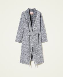 Jacquard coat with logo and fringes Oval T / Grey Jacquard Mix Woman 222TT2290-0S