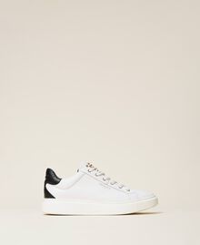 Leather trainers with studs Two-tone Optical White / Black Woman 212TCT130-01
