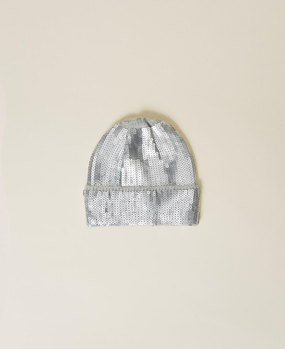 Knit beanie with sequins Silver Woman 222TA4043-01