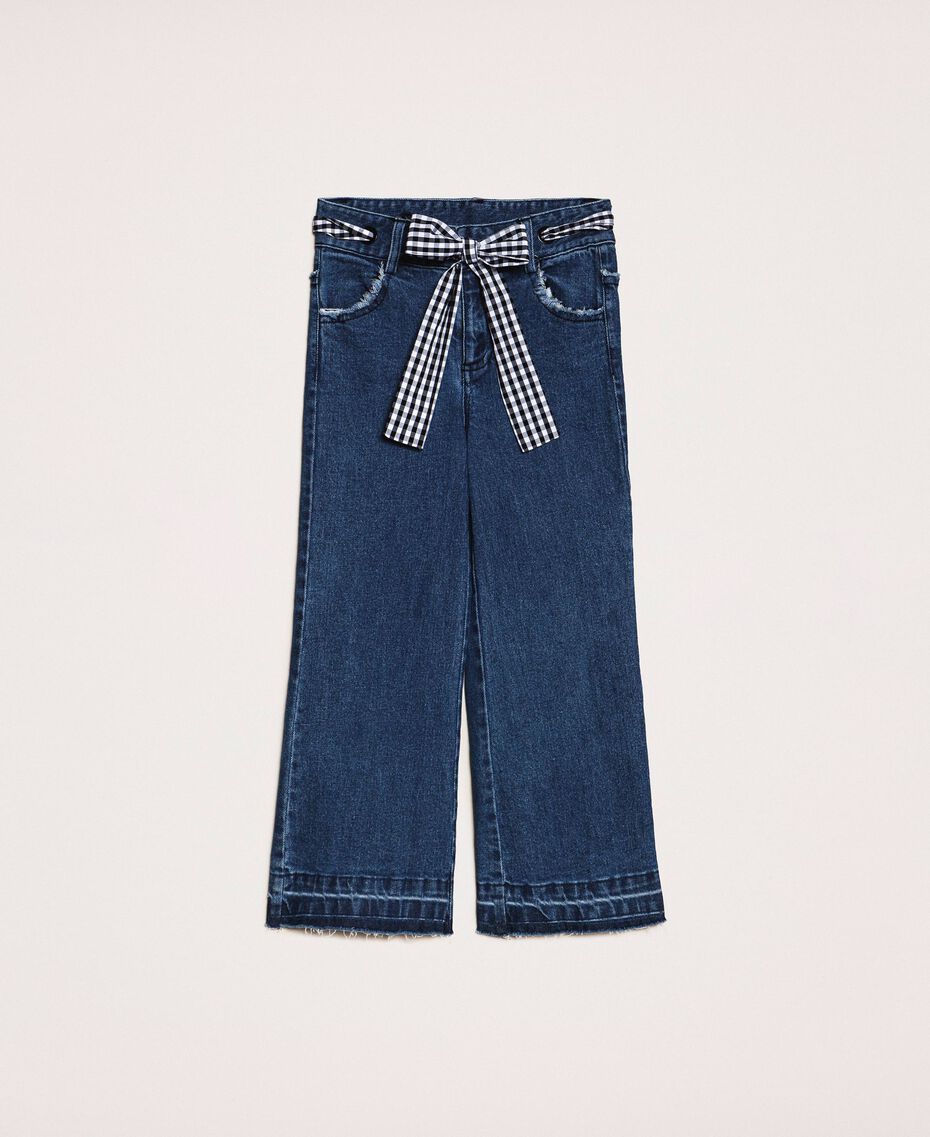 Jeans wide leg con cintura Bicolor Denim Medio / Vichy Bambina 201GJ2011-0S