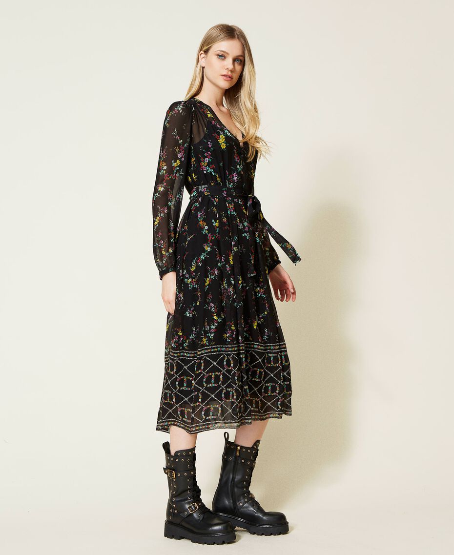 Long dress with floral logo print Oval T / Black Ramage Design Woman 222TT2531-02