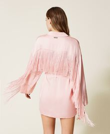 Short satin slip with fringes "Pastel” Pink Woman 222LL2CAA-03