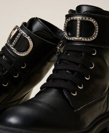 Leather combat boots with logo and strap Black Child 222GCJ04A-03
