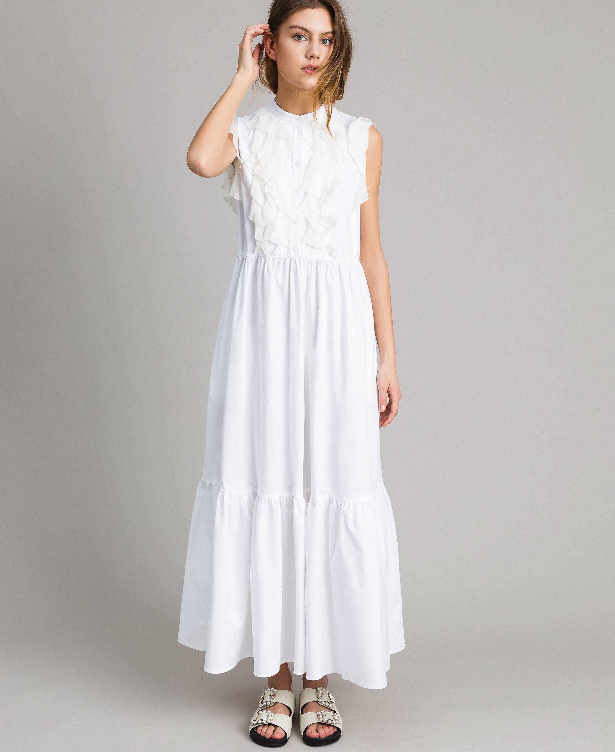 Poplin long dress with ruches