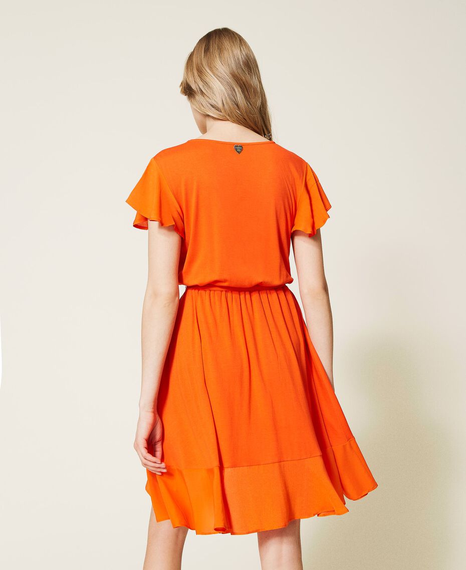 Short dress with asymmetric flounce "Orange Sun” Orange Woman 221LB2LFF-03