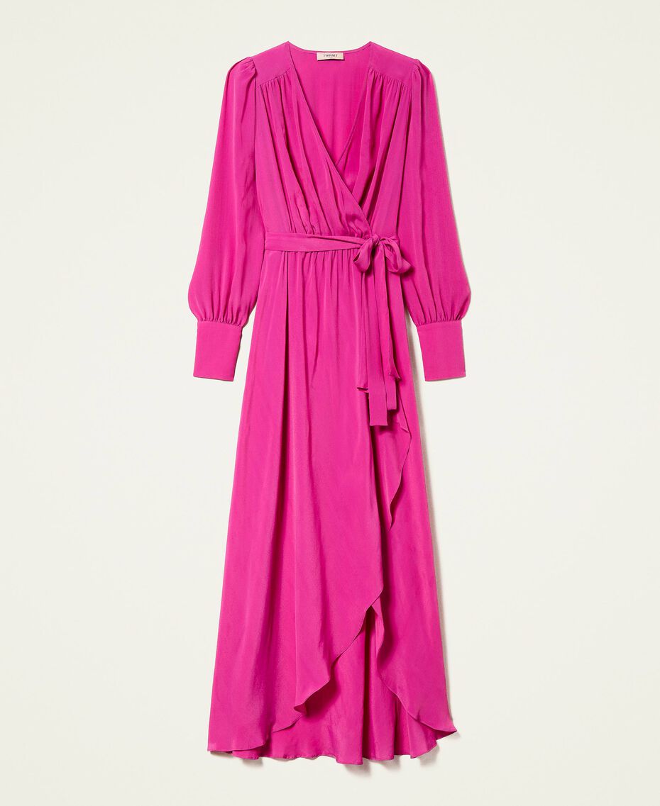 Long silk blend dress "Festival” Fuchsia Woman 222TP2105-0S
