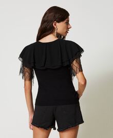 Knitted top with tulle and cape Black Woman 231AP3131-04